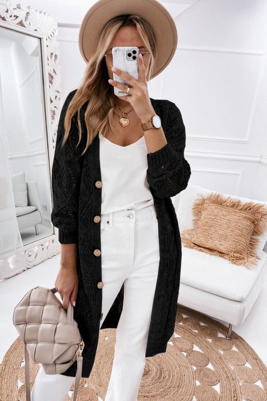 Eyelet Sweater Button Down Cardigan