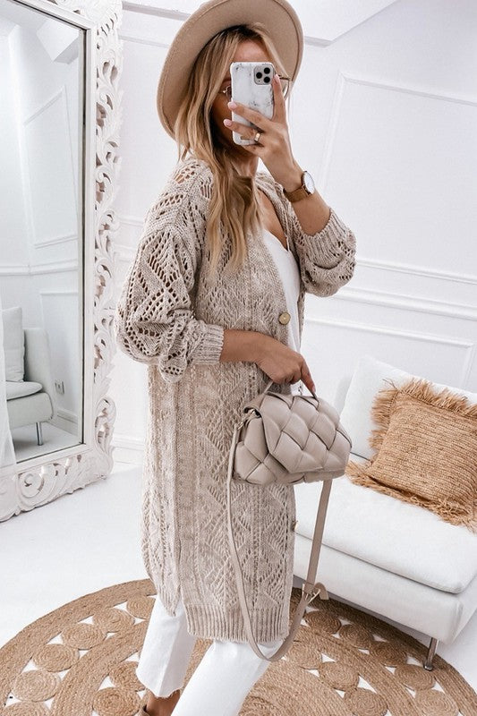 Eyelet Sweater Button Down Cardigan