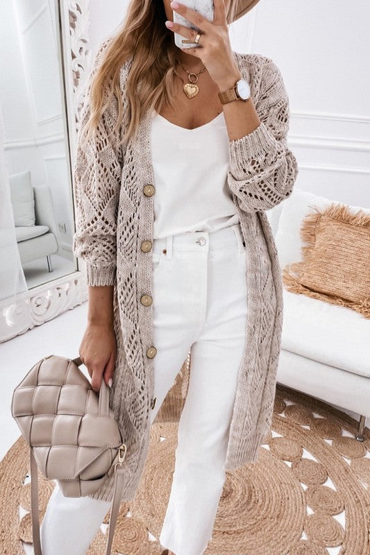Eyelet Sweater Button Down Cardigan