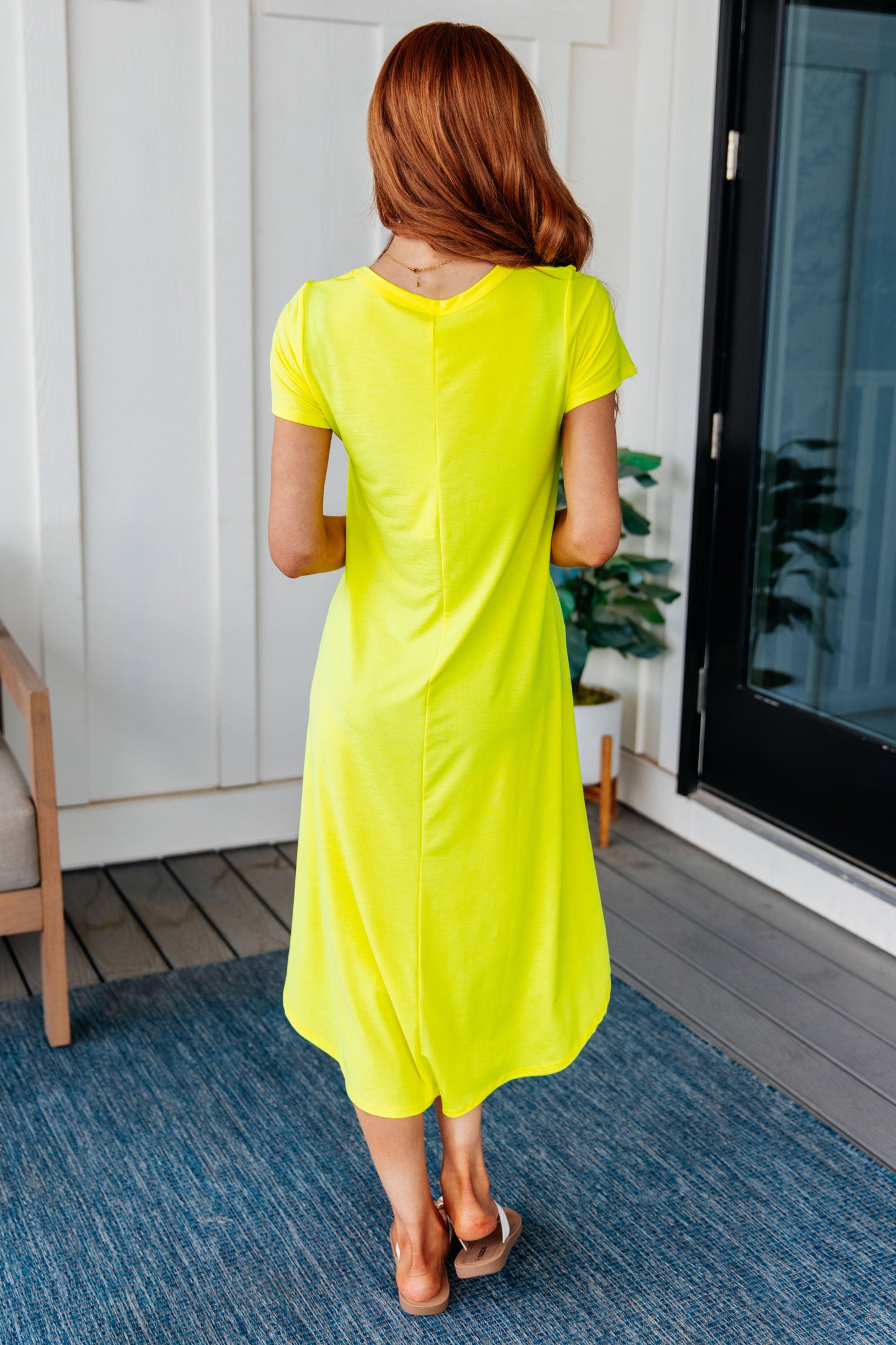 Vestido largo con mangas Dolman en amarillo neón