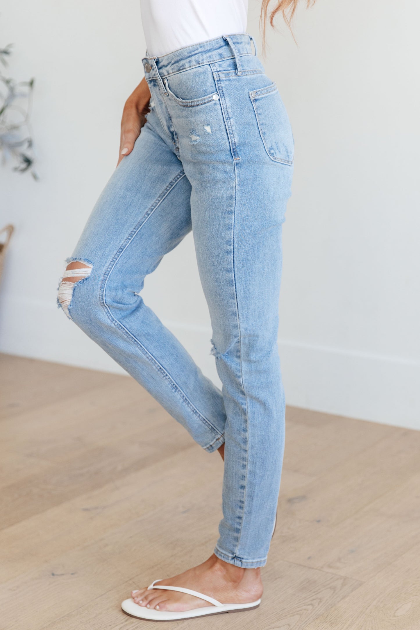 Eloise Mid Rise Control Top Distressed Skinny Jeans - Dahlia Boutique