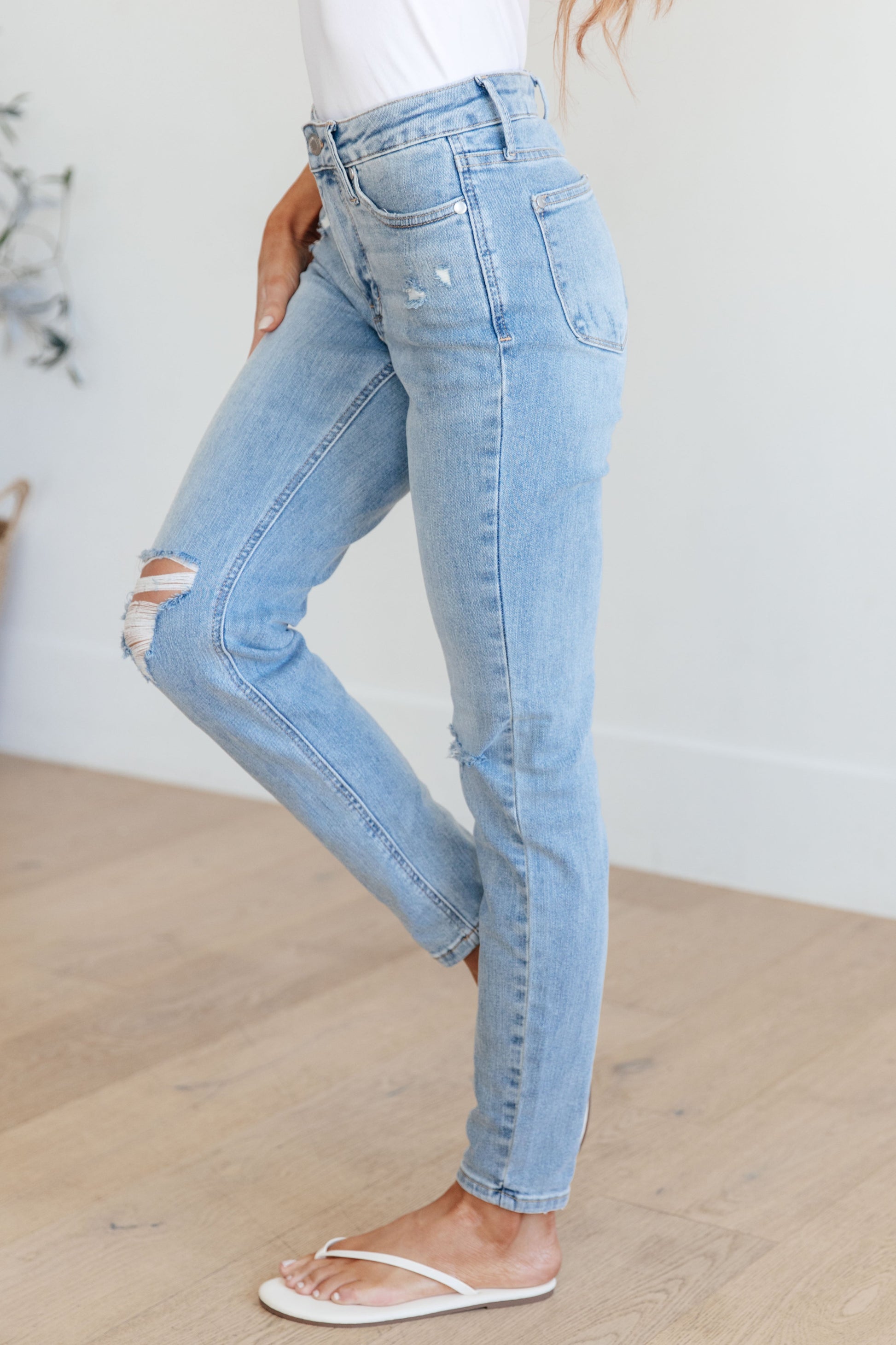 Eloise Mid Rise Control Top Distressed Skinny Jeans - Dahlia Boutique