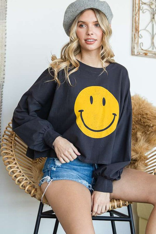 TOP CORTO MANGA LARGA CARA SONRISA