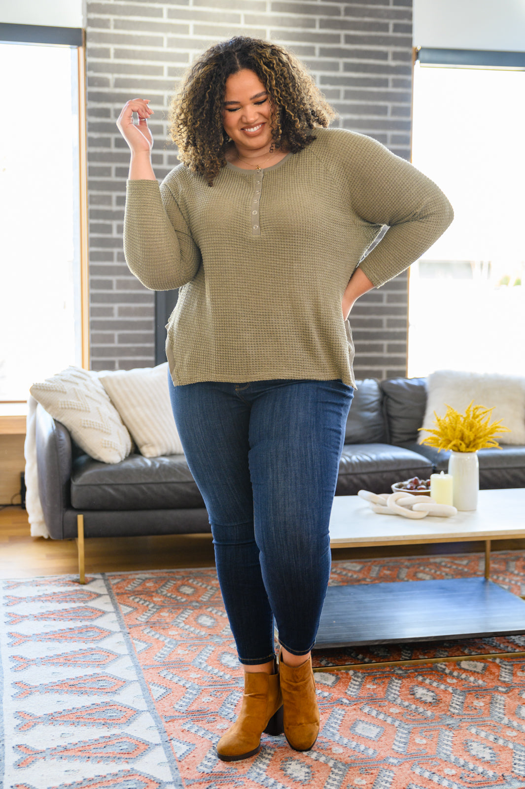 Wishful Thinking Henley In Olive - Dahlia Boutique