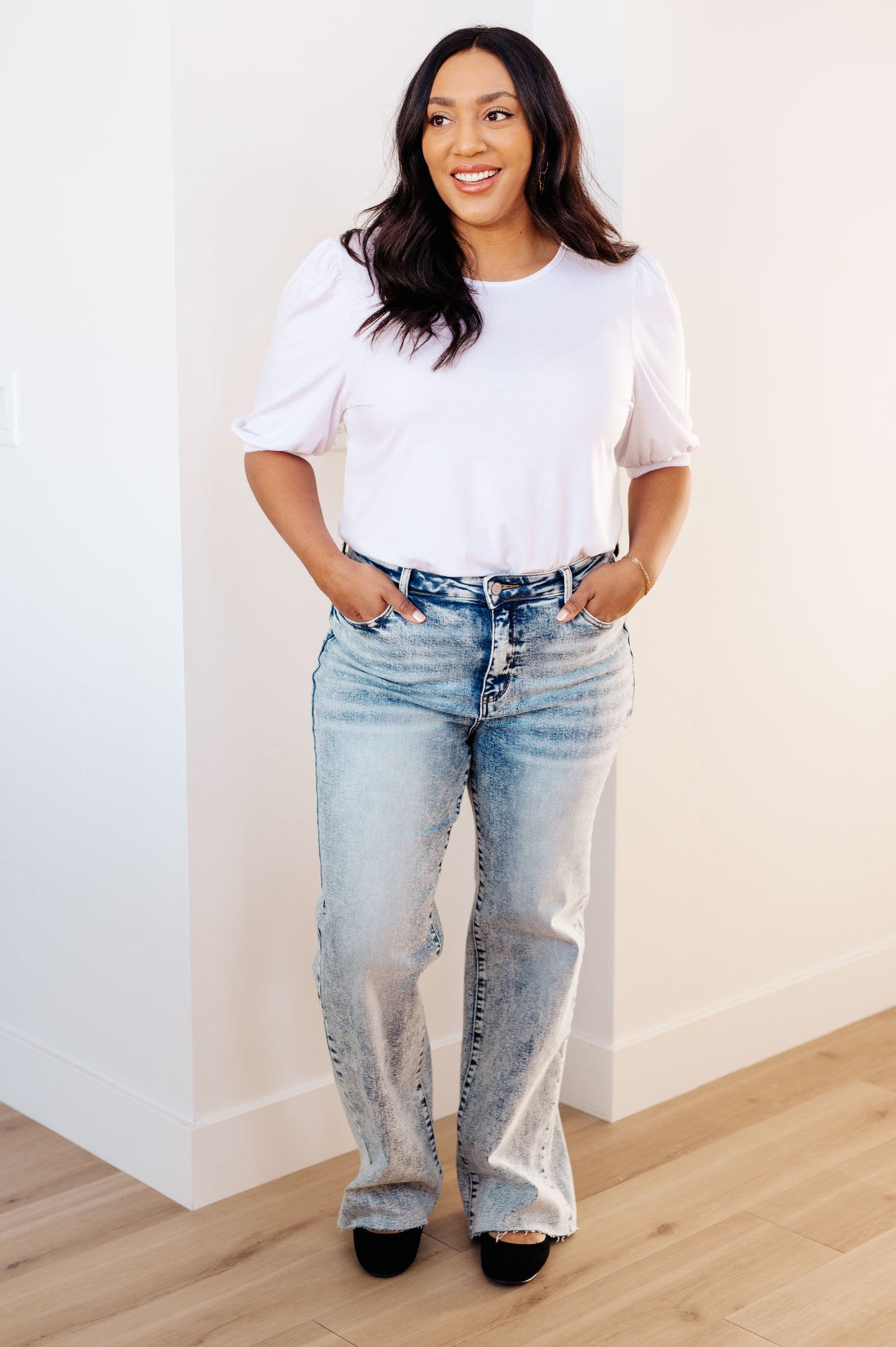 Dory High Waist Mineral Wash Raw Hem Wide Leg Jeans - Dahlia Boutique