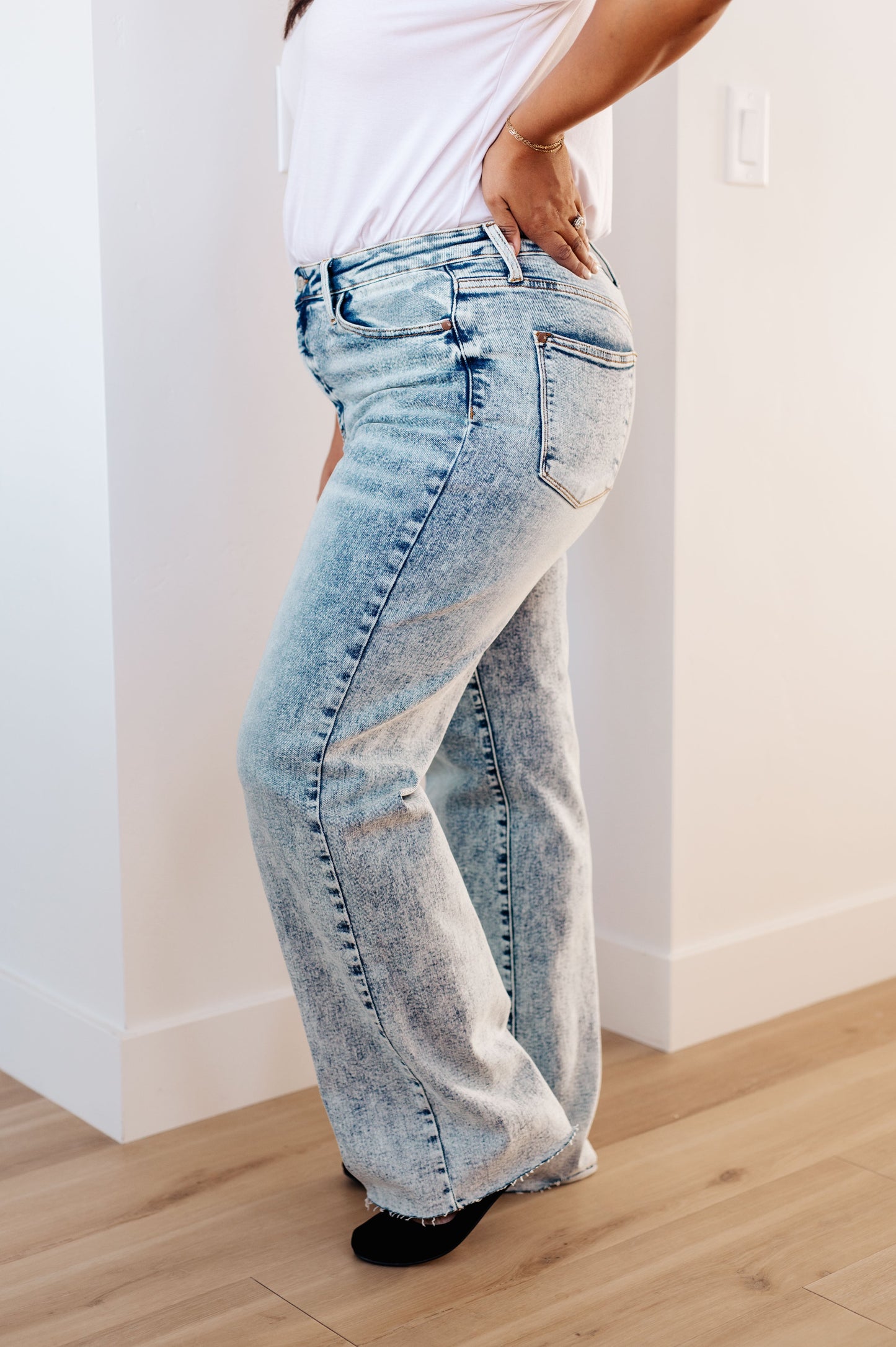 Dory High Waist Mineral Wash Raw Hem Wide Leg Jeans - Dahlia Boutique