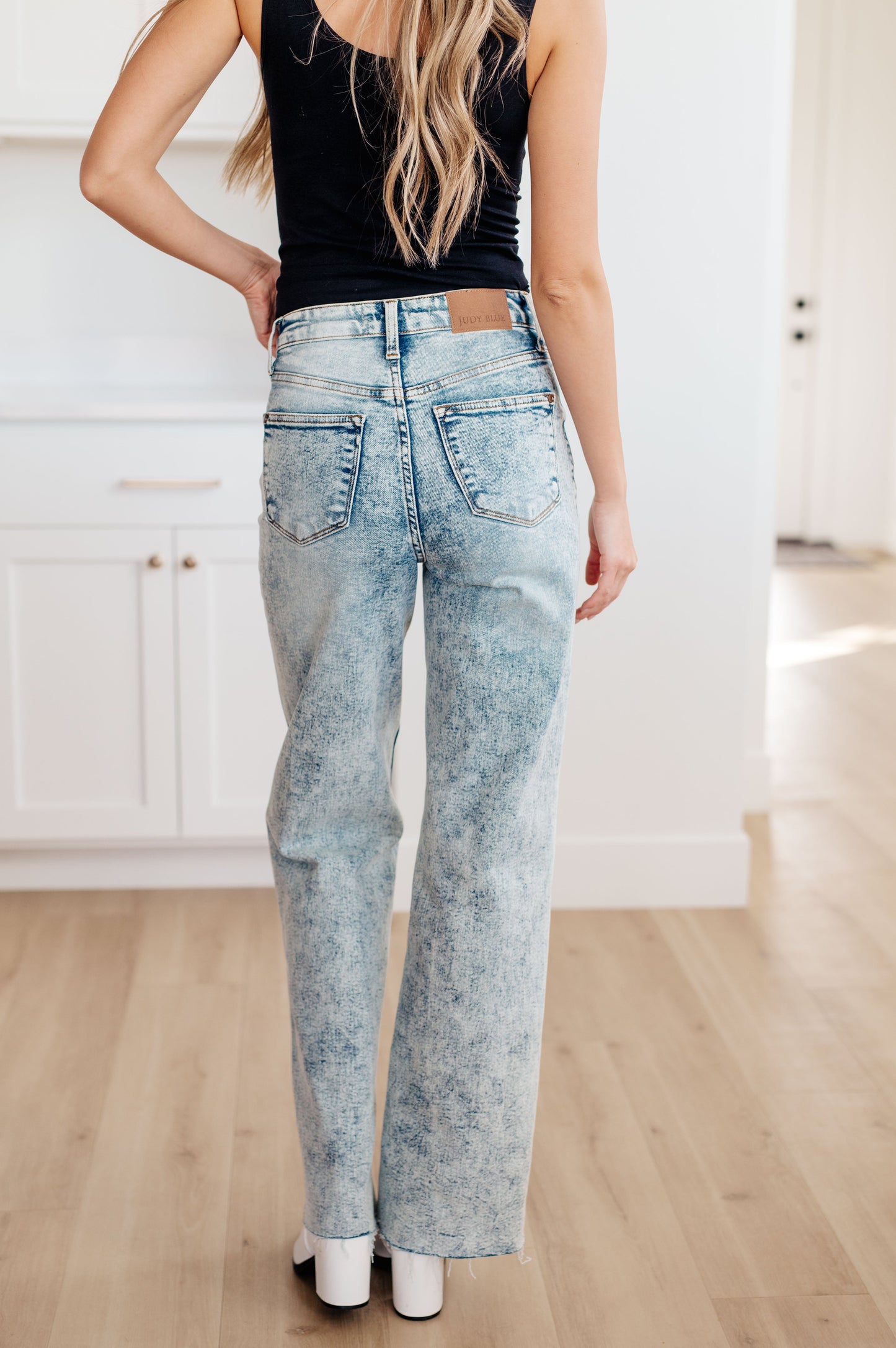 Dory High Waist Mineral Wash Raw Hem Wide Leg Jeans - Dahlia Boutique
