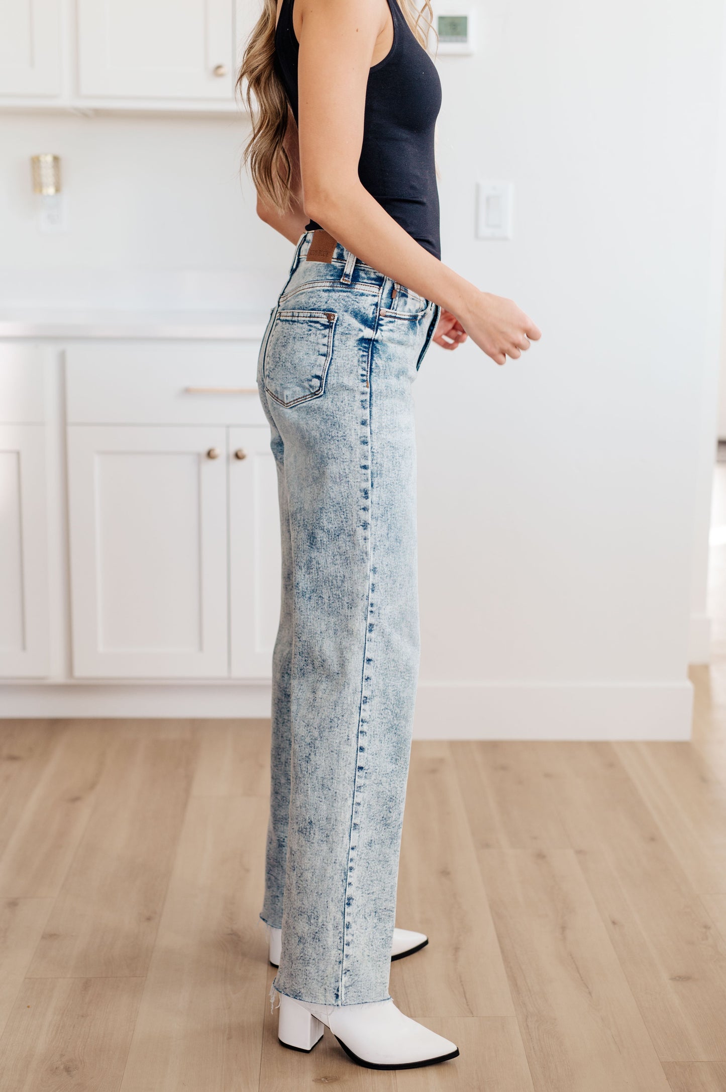 Dory High Waist Mineral Wash Raw Hem Wide Leg Jeans - Dahlia Boutique