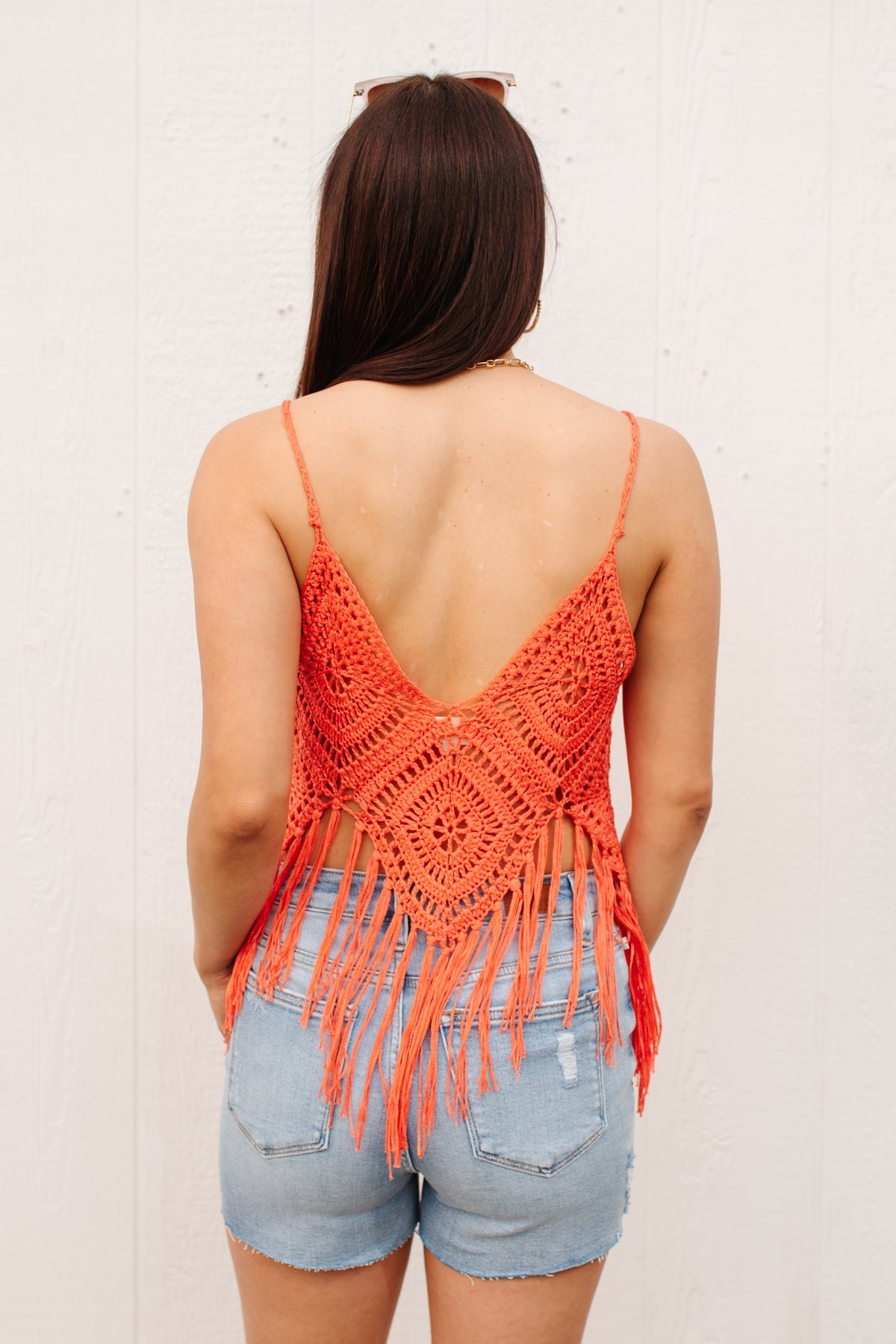 Camiseta sin mangas con flecos de festival en naranja