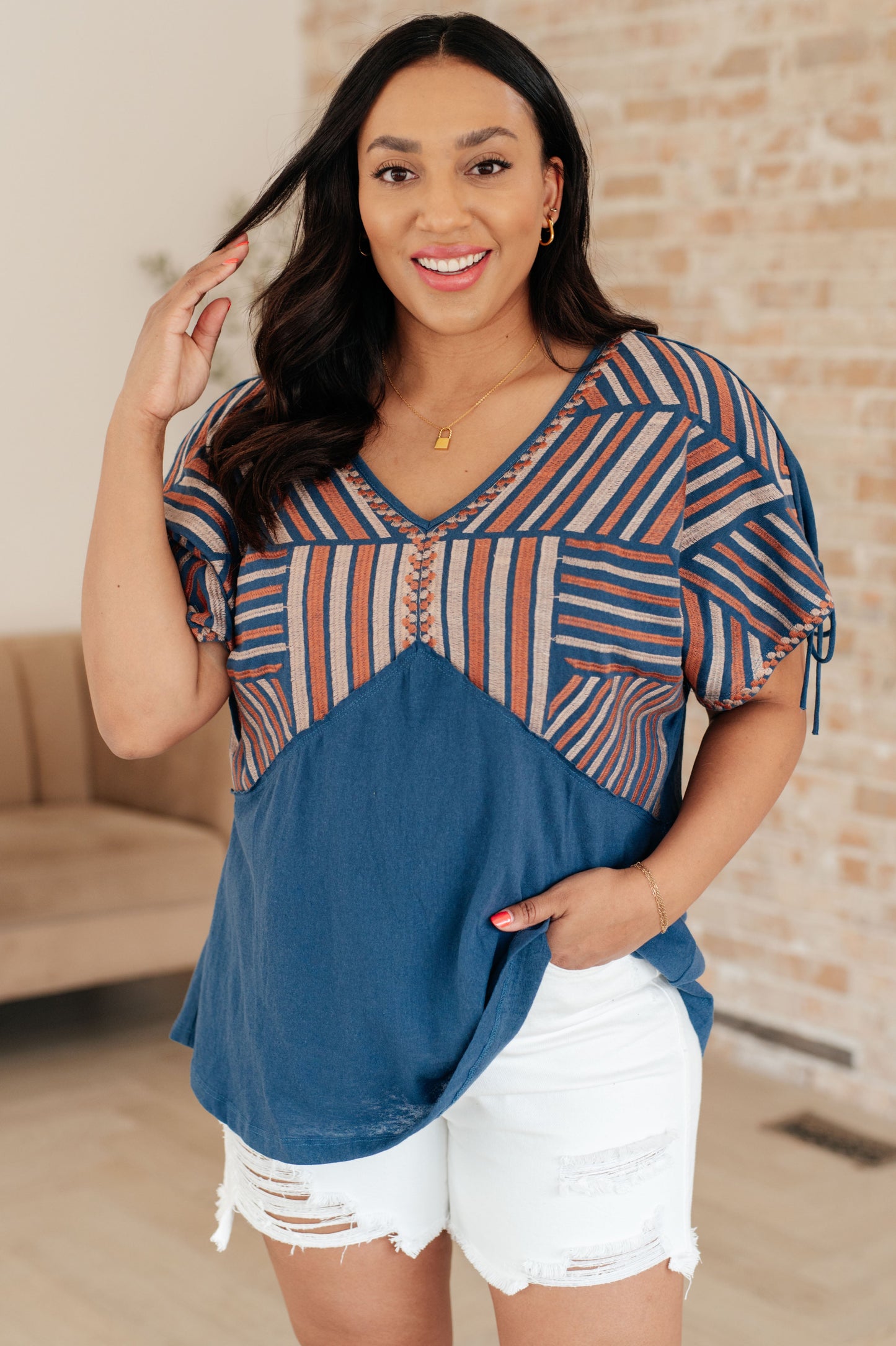 Greece Lightning V-Neck Blouse - Dahlia Boutique