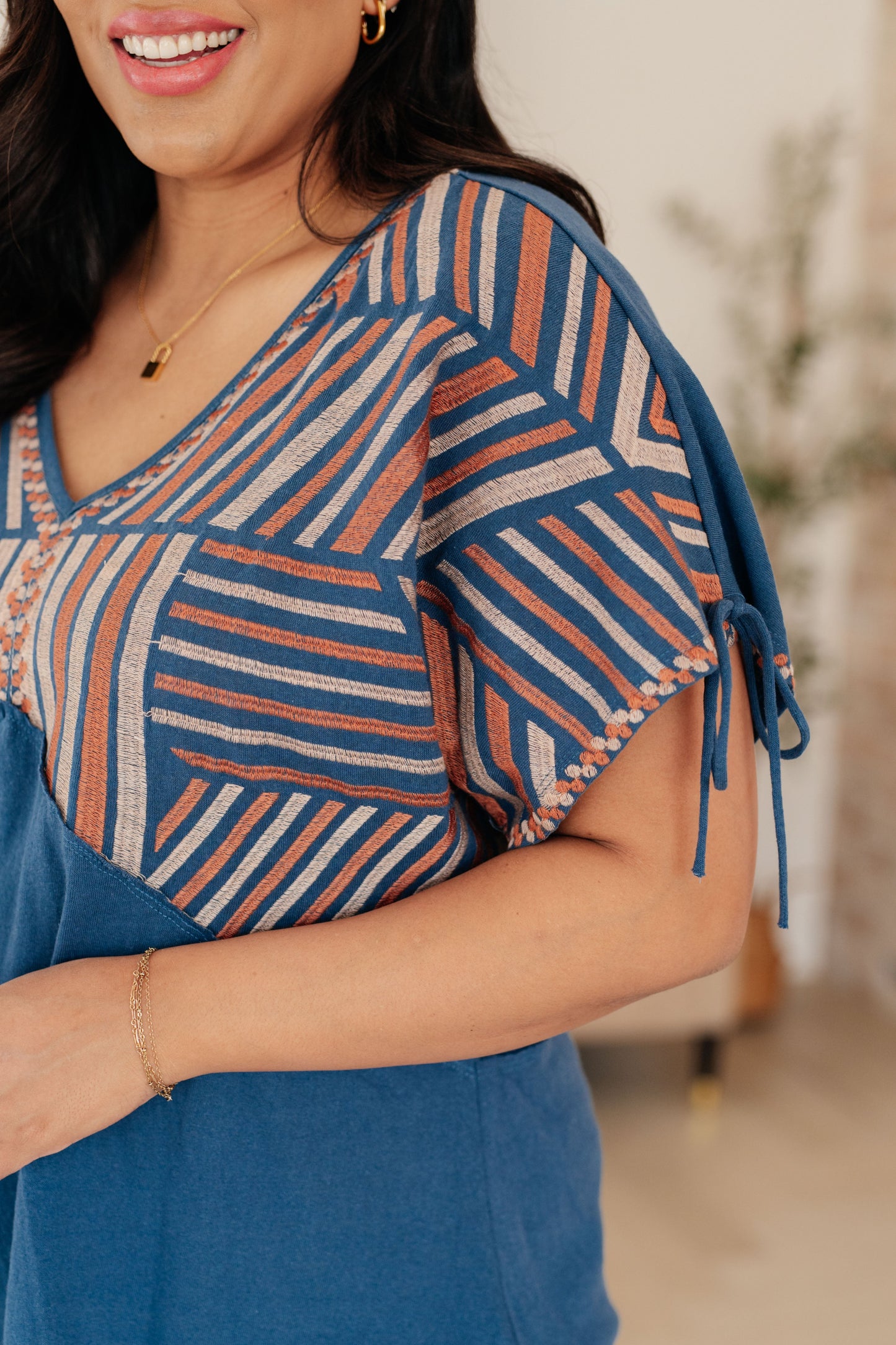 Greece Lightning V-Neck Blouse - Dahlia Boutique