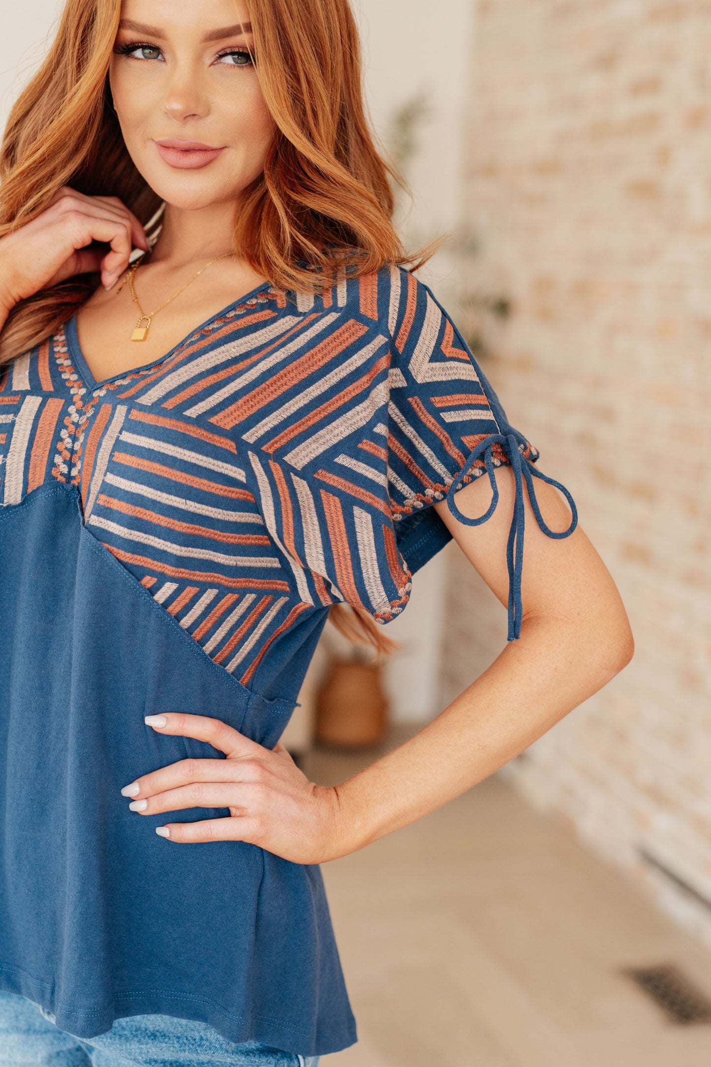 Greece Lightning V-Neck Blouse - Dahlia Boutique