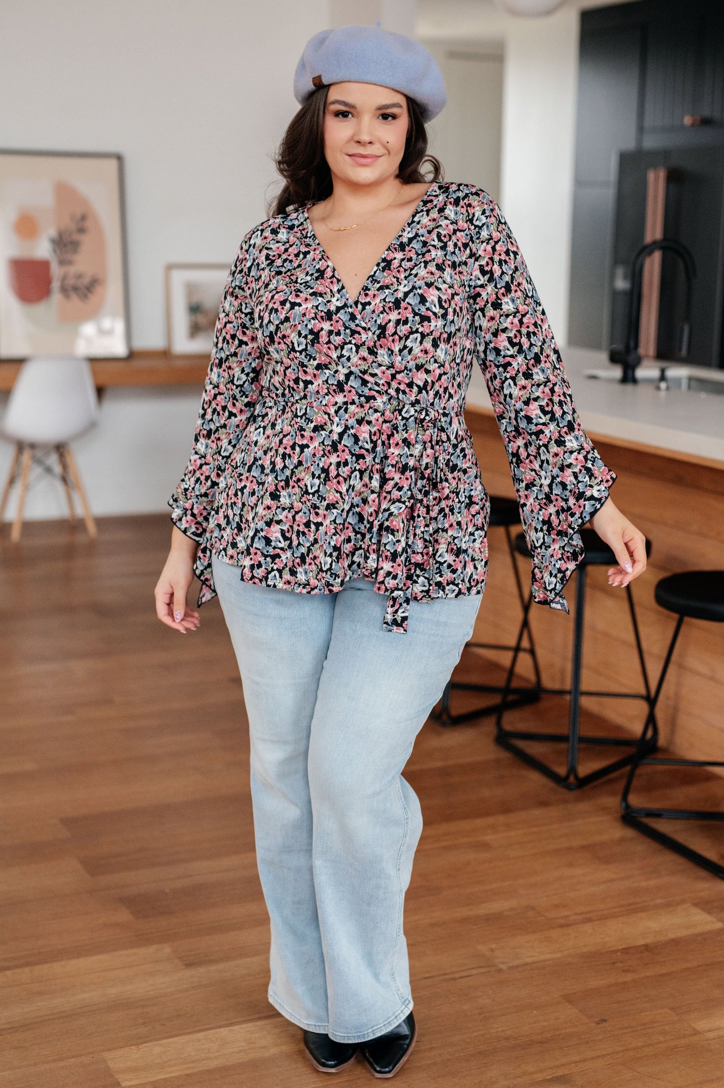 Have It All Angel Sleeve Top in Black Floral - Dahlia Boutique