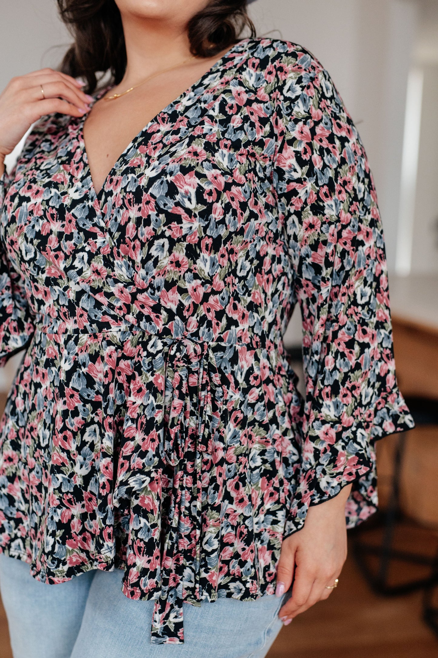 Have It All Angel Sleeve Top in Black Floral - Dahlia Boutique