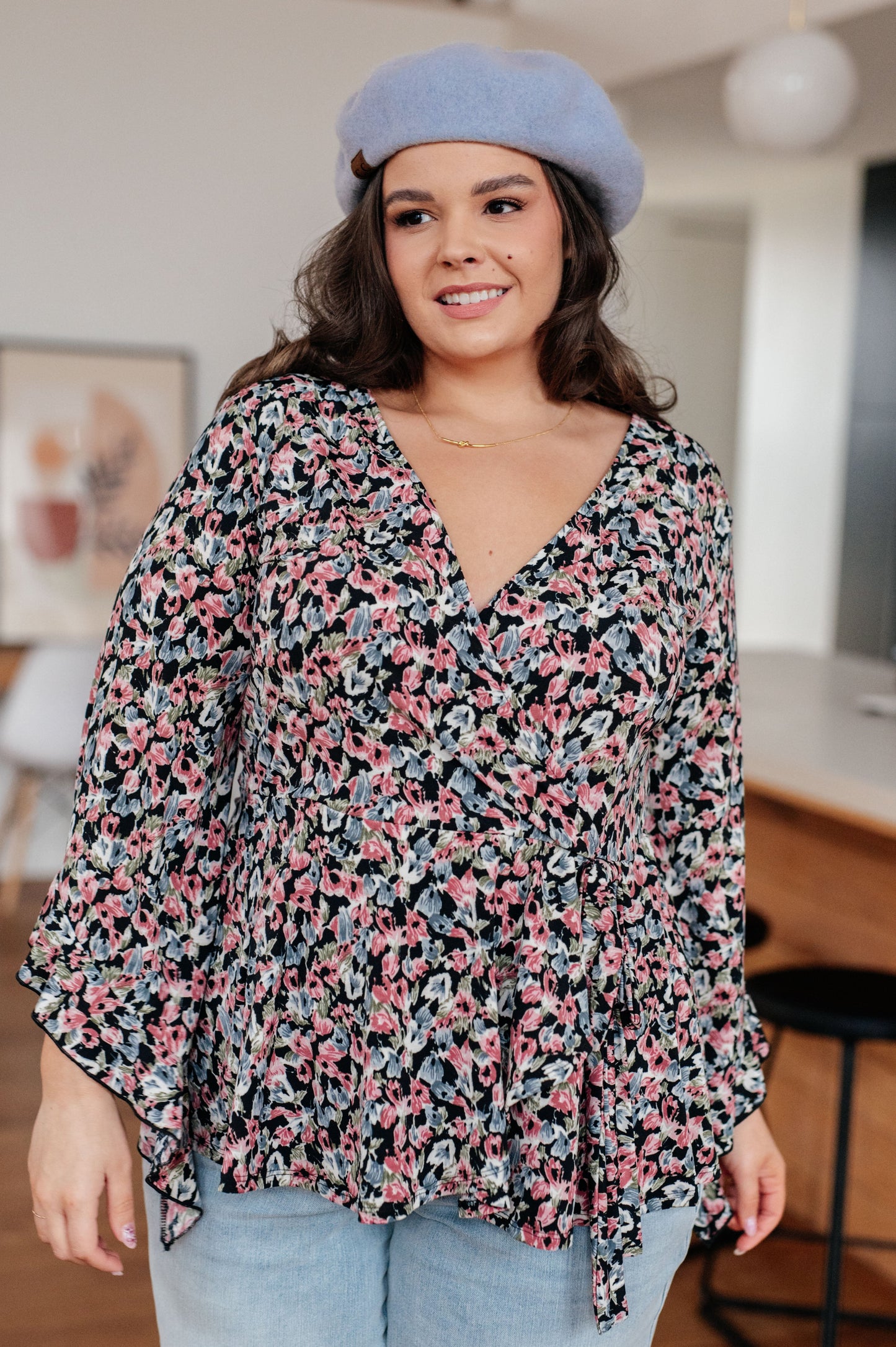 Have It All Angel Sleeve Top in Black Floral - Dahlia Boutique