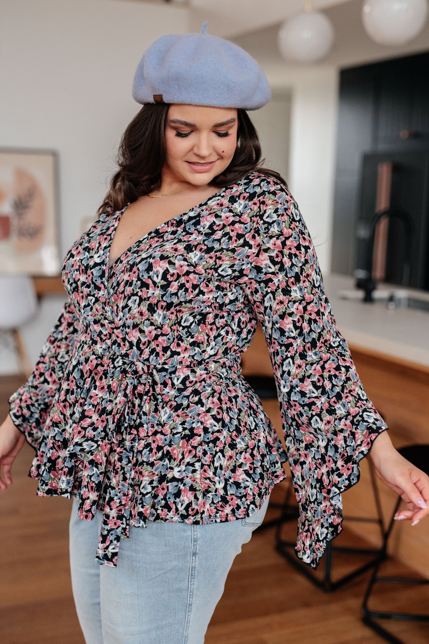 Have It All Angel Sleeve Top in Black Floral - Dahlia Boutique