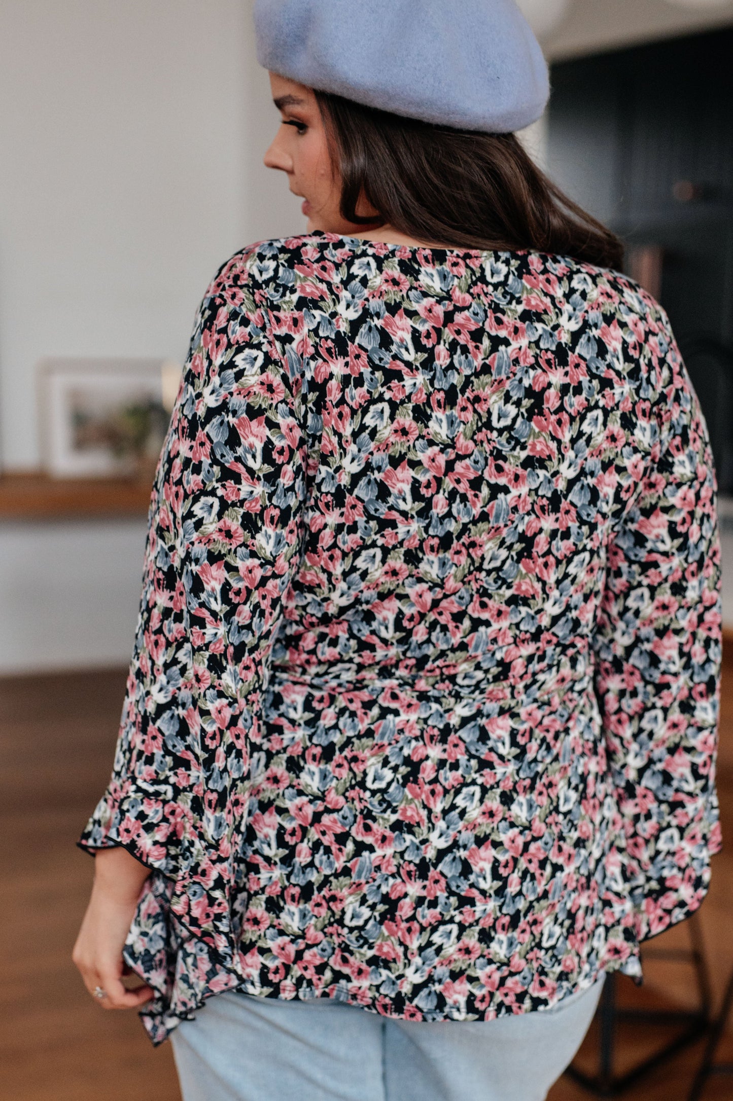 Have It All Angel Sleeve Top in Black Floral - Dahlia Boutique