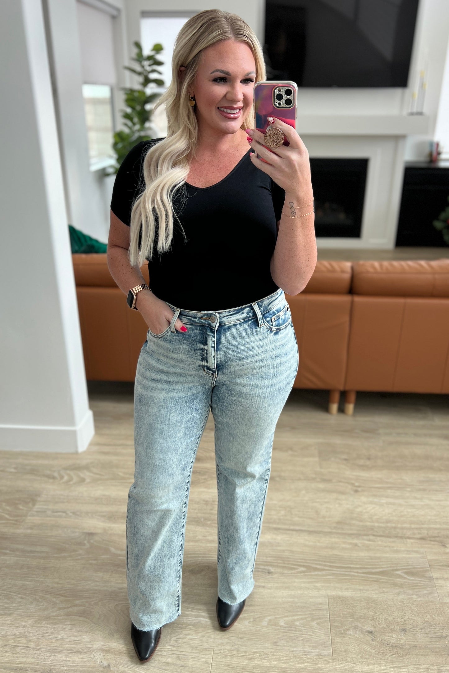 Dory High Waist Mineral Wash Raw Hem Wide Leg Jeans - Dahlia Boutique