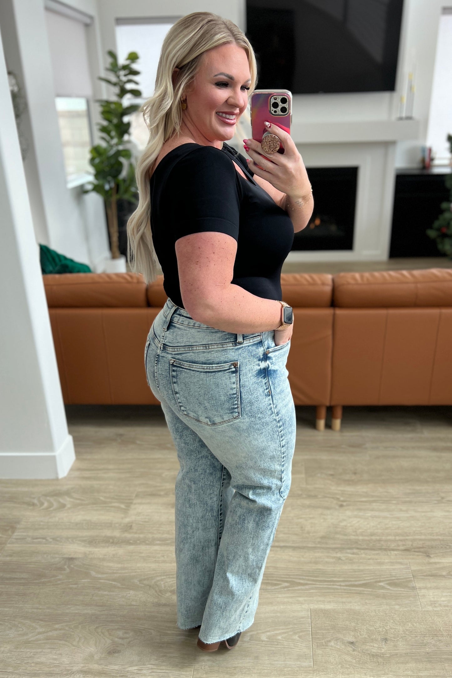 Dory High Waist Mineral Wash Raw Hem Wide Leg Jeans - Dahlia Boutique
