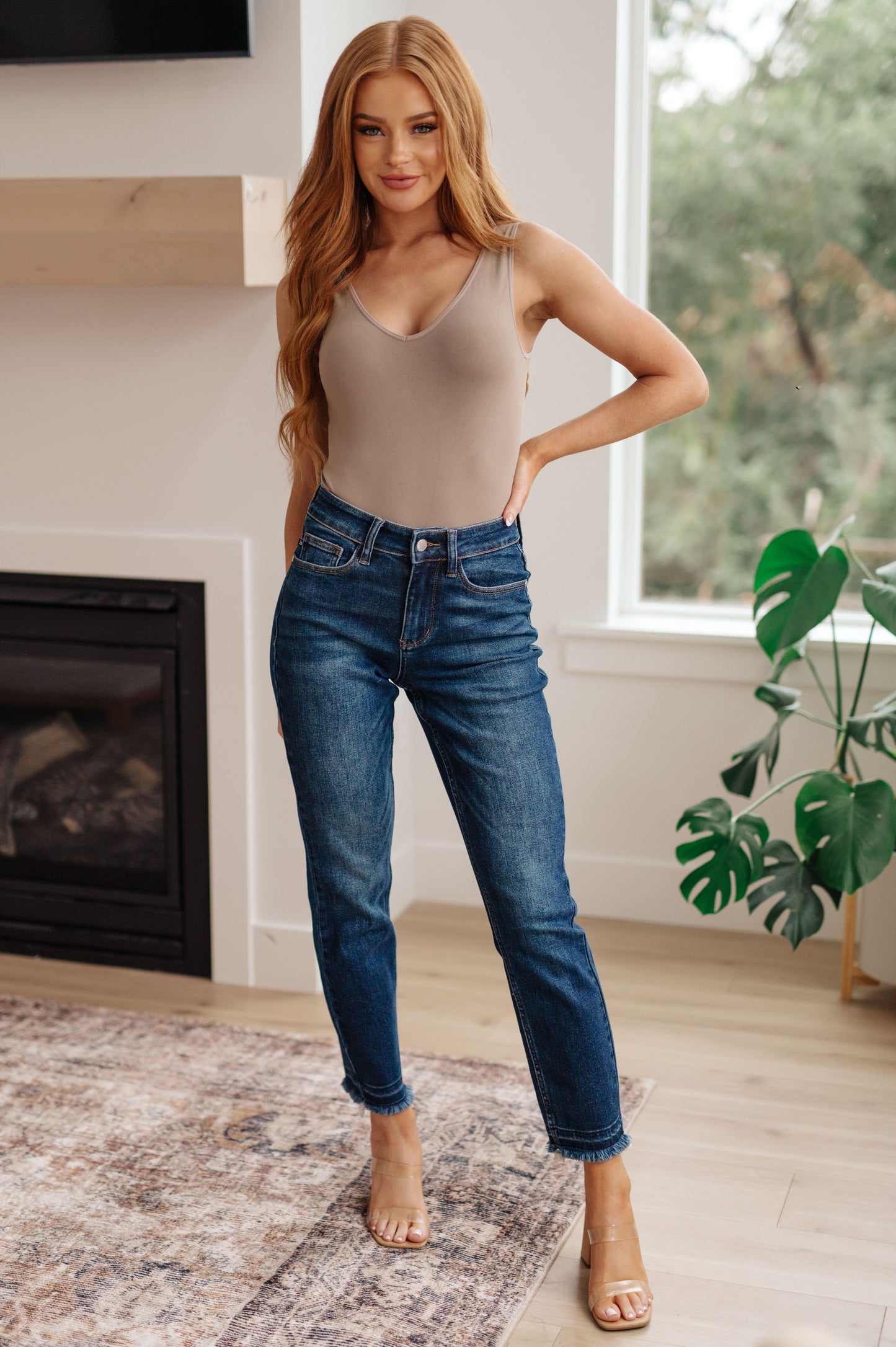 Phillipa High Rise Release Hem Slim Jeans - Dahlia Boutique