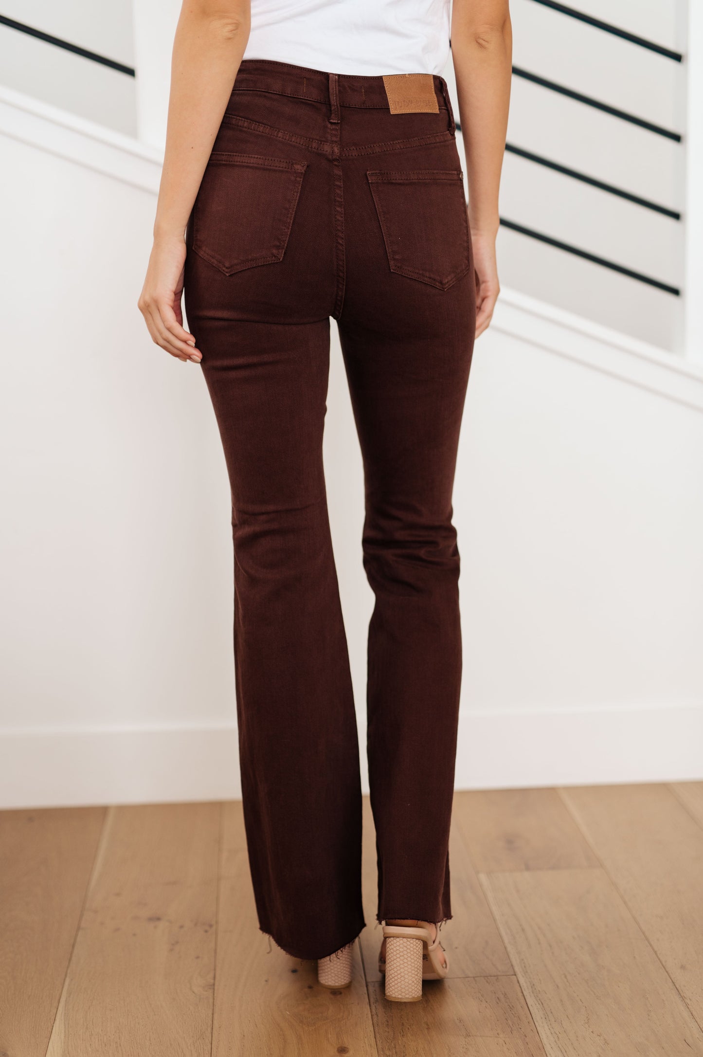 Sienna High Rise Control Top Flare Jeans in Espresso - Dahlia Boutique