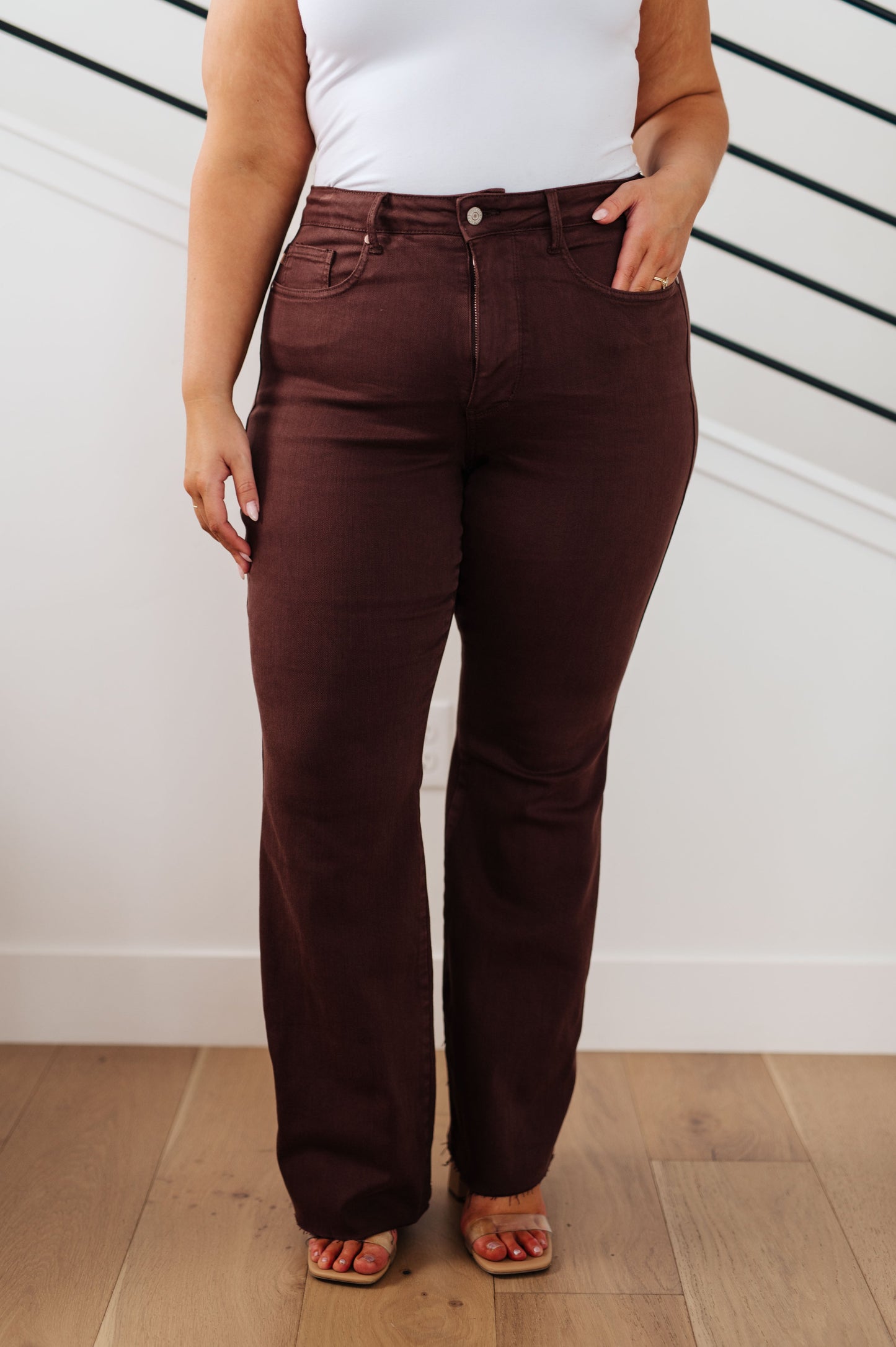Sienna High Rise Control Top Flare Jeans in Espresso - Dahlia Boutique
