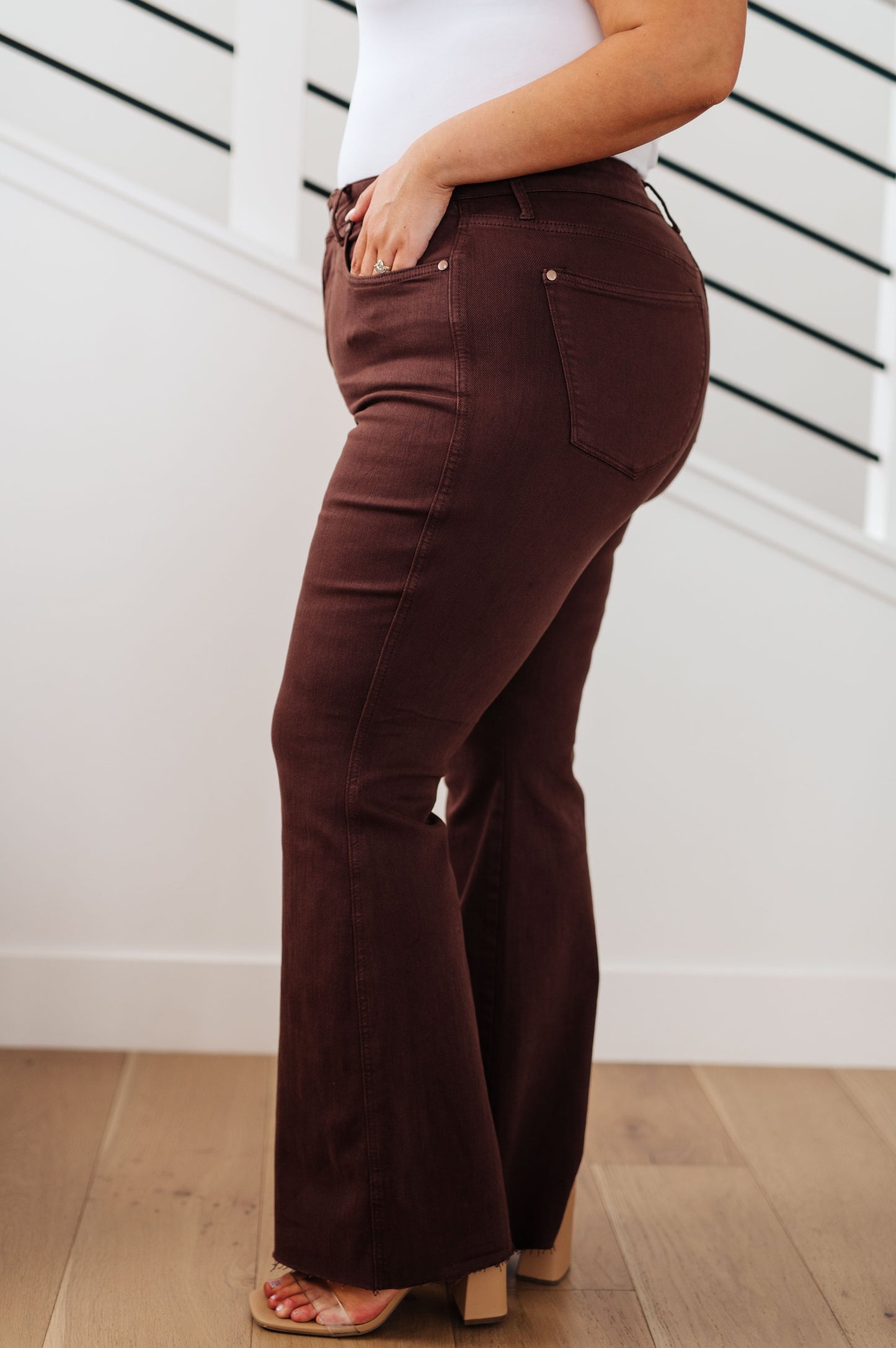 Sienna High Rise Control Top Flare Jeans in Espresso - Dahlia Boutique