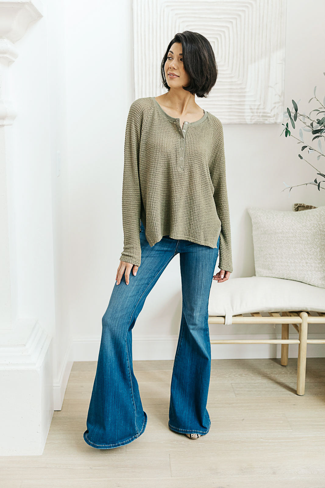 Wishful Thinking Henley In Olive - Dahlia Boutique
