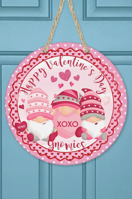 Valentines Day Decor Pink XO Gnomies Door Hanger