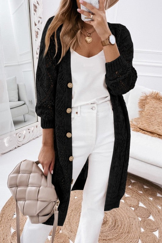 Eyelet Sweater Button Down Cardigan