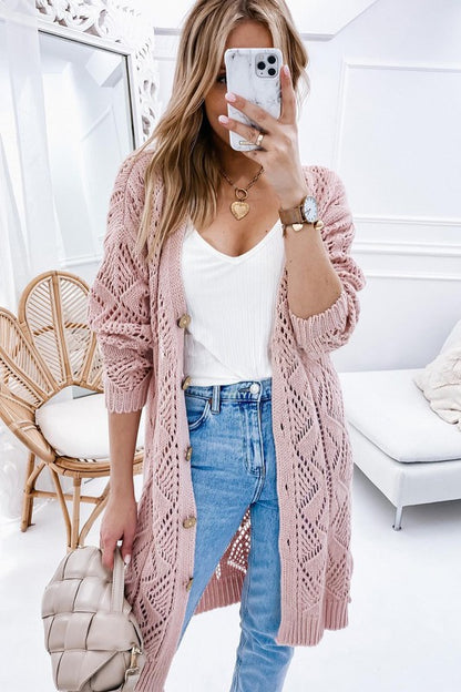 Eyelet Sweater Button Down Cardigan