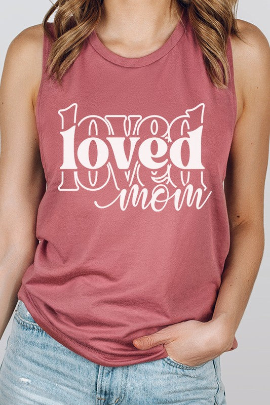 Camiseta sin mangas para el día de la madre con texto en inglés "Loved Mom"