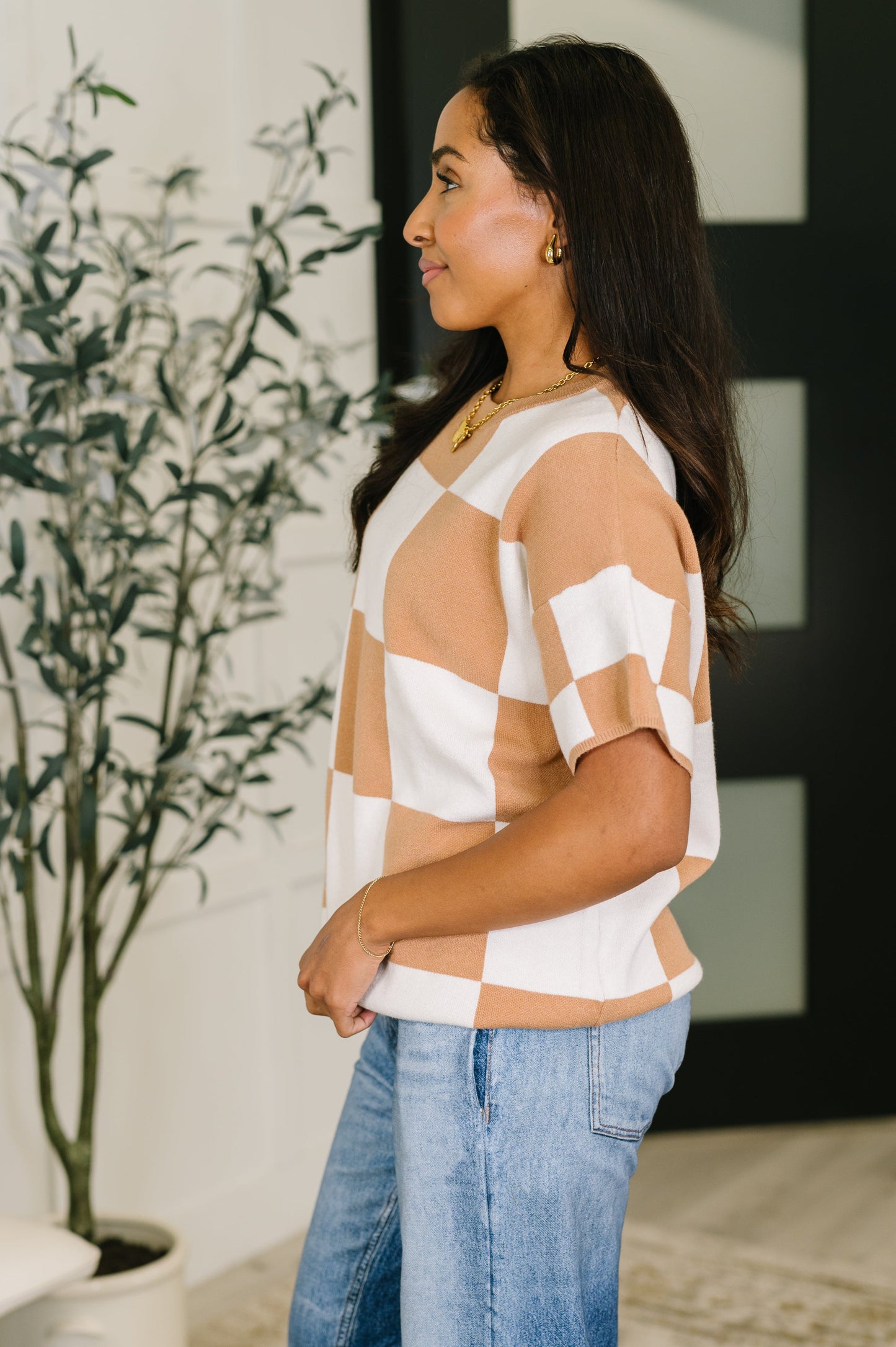 Cafe Check Relaxed Fit Sweater