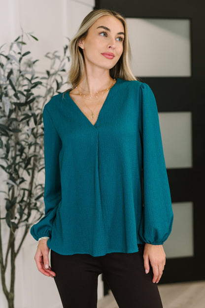 Desk to Dinner V-Neck Balloon Sleeve Blouse