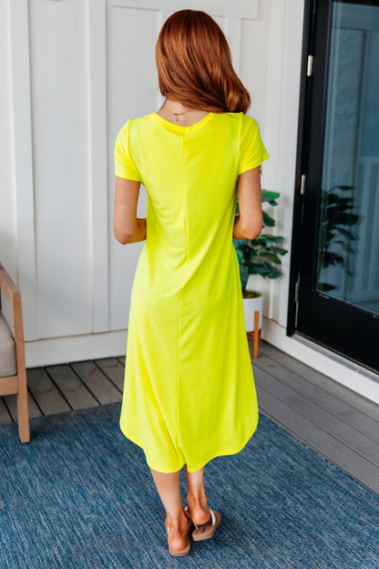 Vestido largo con mangas Dolman en amarillo neón