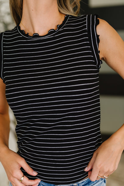 Doodle Me In Lettuce Round Neck Top in Black and White