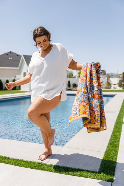 Toalla de playa de lujo con medallones boho 