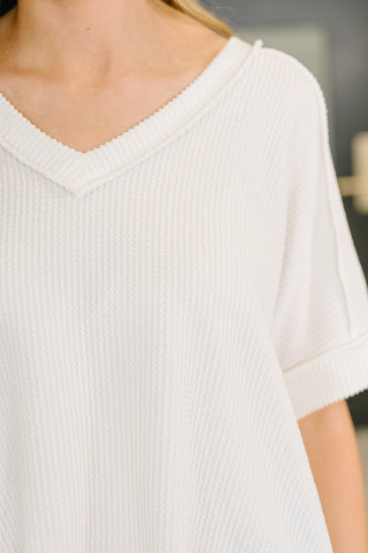 Growing Restless V-Neck Tee in White