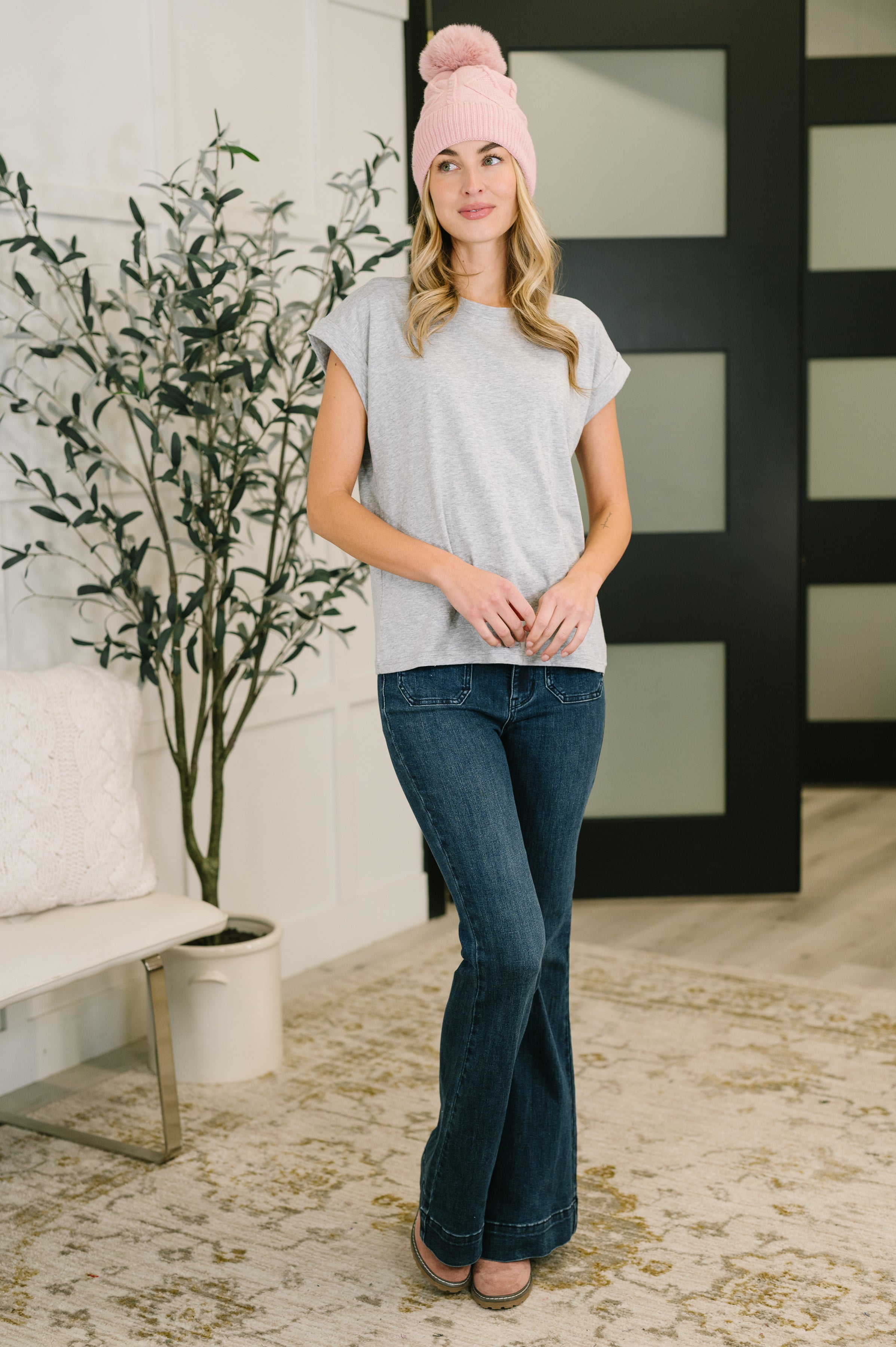 It Starts Here Basic Rolled Sleeve Tee in H Grey