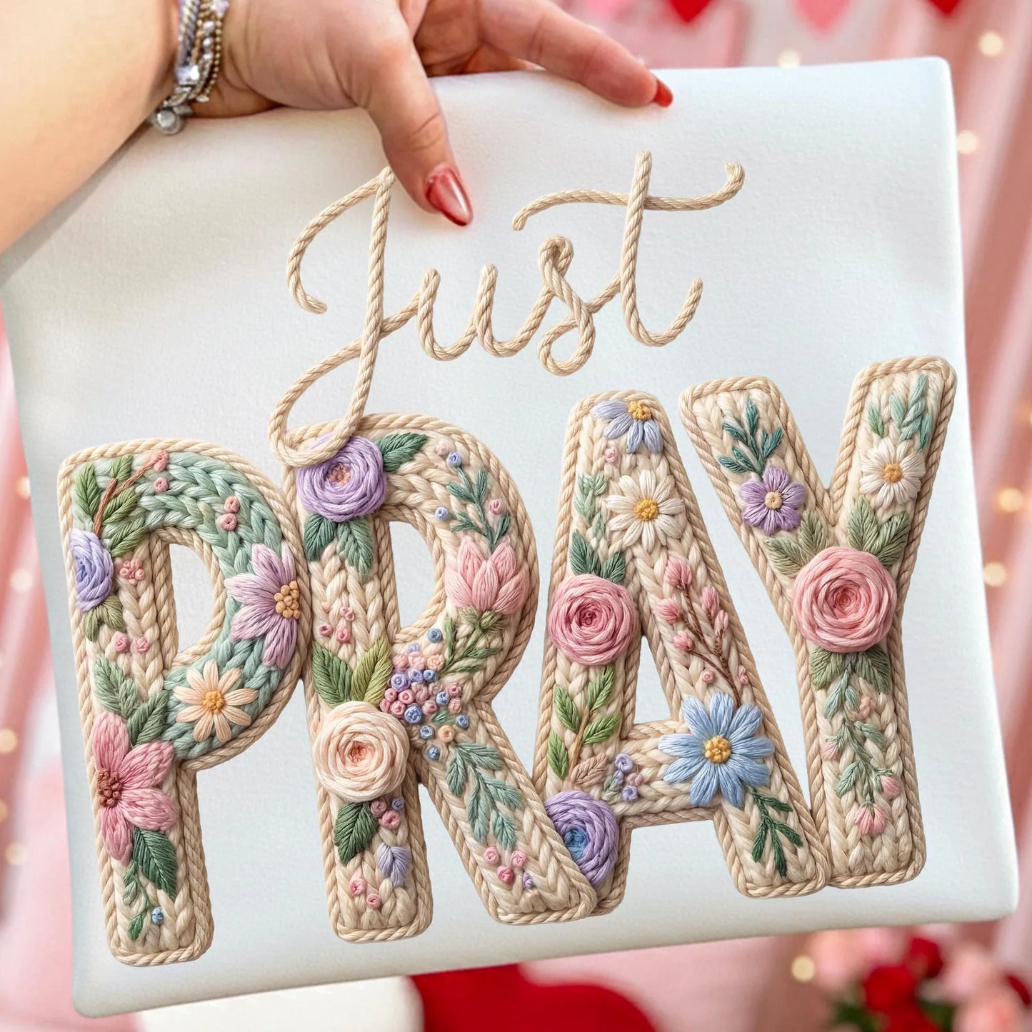 Just Pray in Stitches Graphic Tee and Sweatshirt