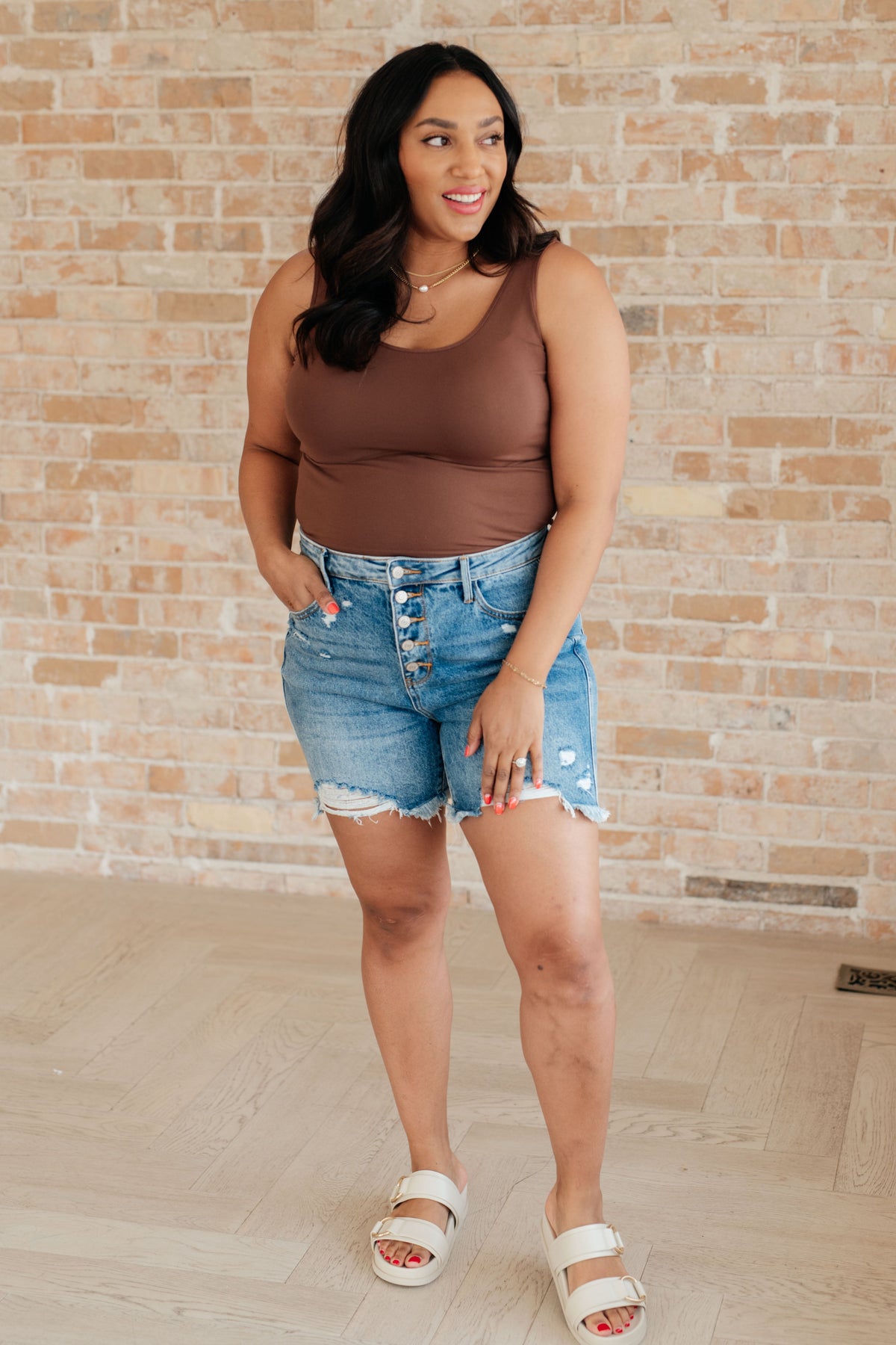 Kara High Rise Rigid Magic Button Fly Cutoff Shorts - Dahlia Boutique