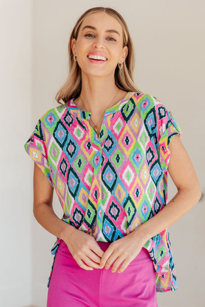 Top con mangas japonesas Lizzy en Ikat lavanda