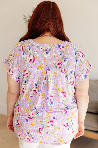 Top con mangas japonesas Lizzy en color lavanda y magenta floral