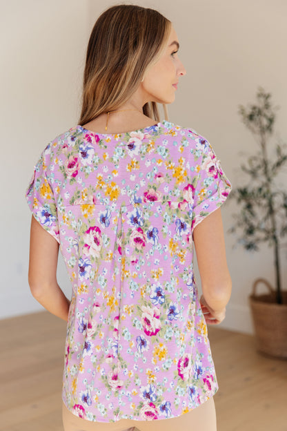 Top con mangas japonesas Lizzy en color lavanda y magenta floral