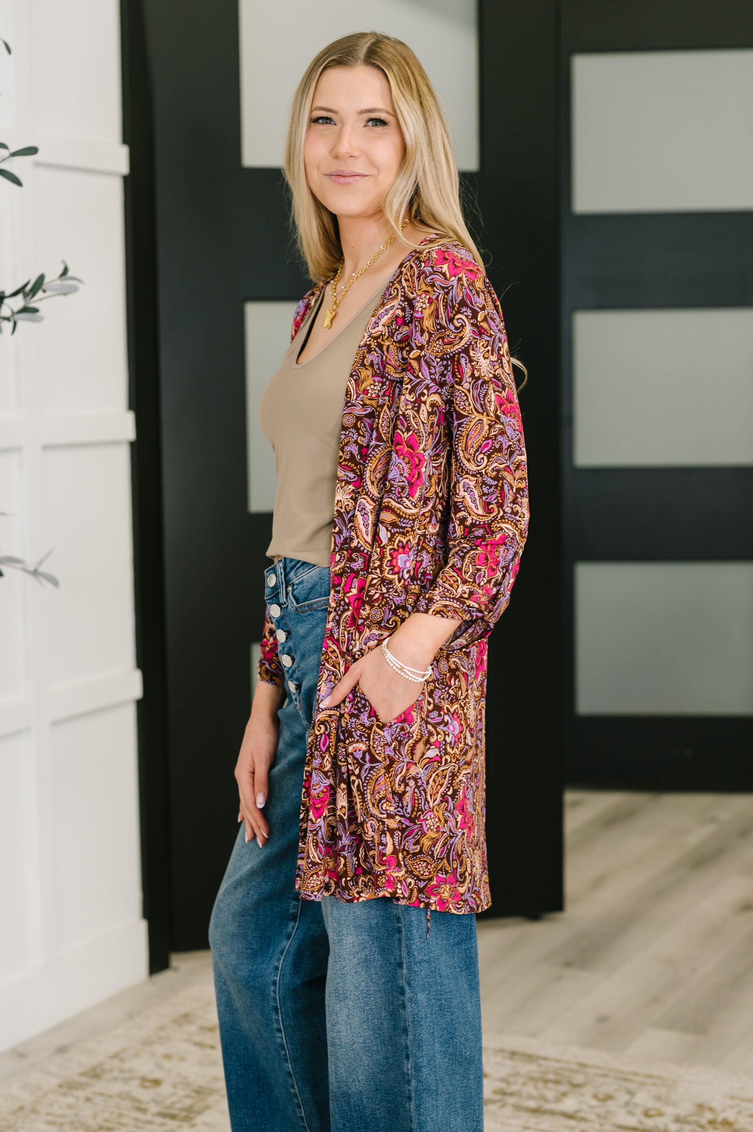 Lizzy Cardigan in Chocolate Paisley