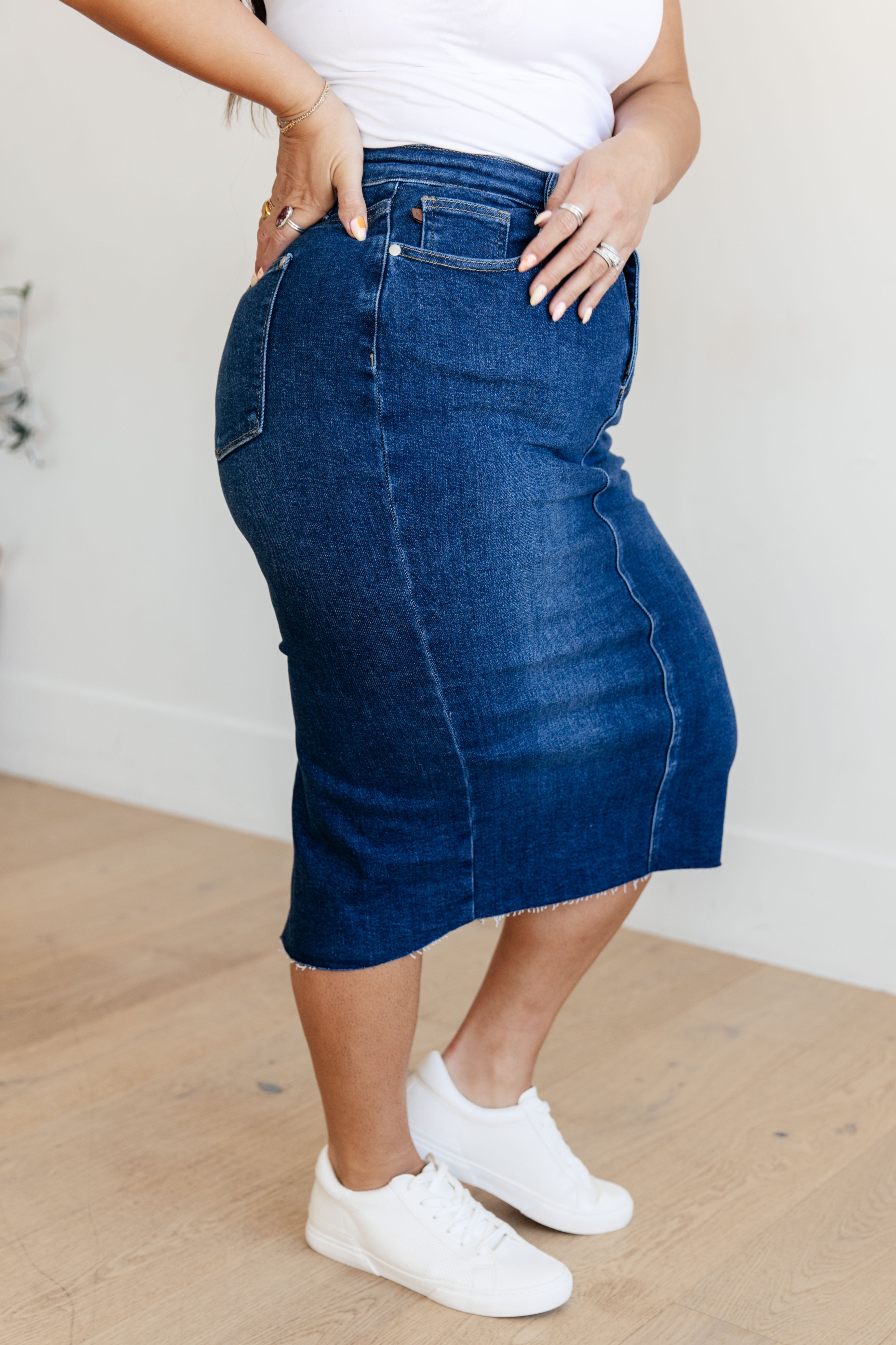 Marcy High Rise Denim Midi Skirt - Dahlia Boutique