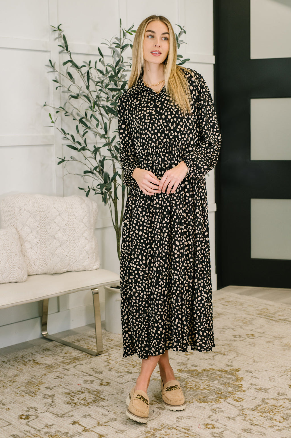 Promotional Proposal Collared Dress in Black and Khaki