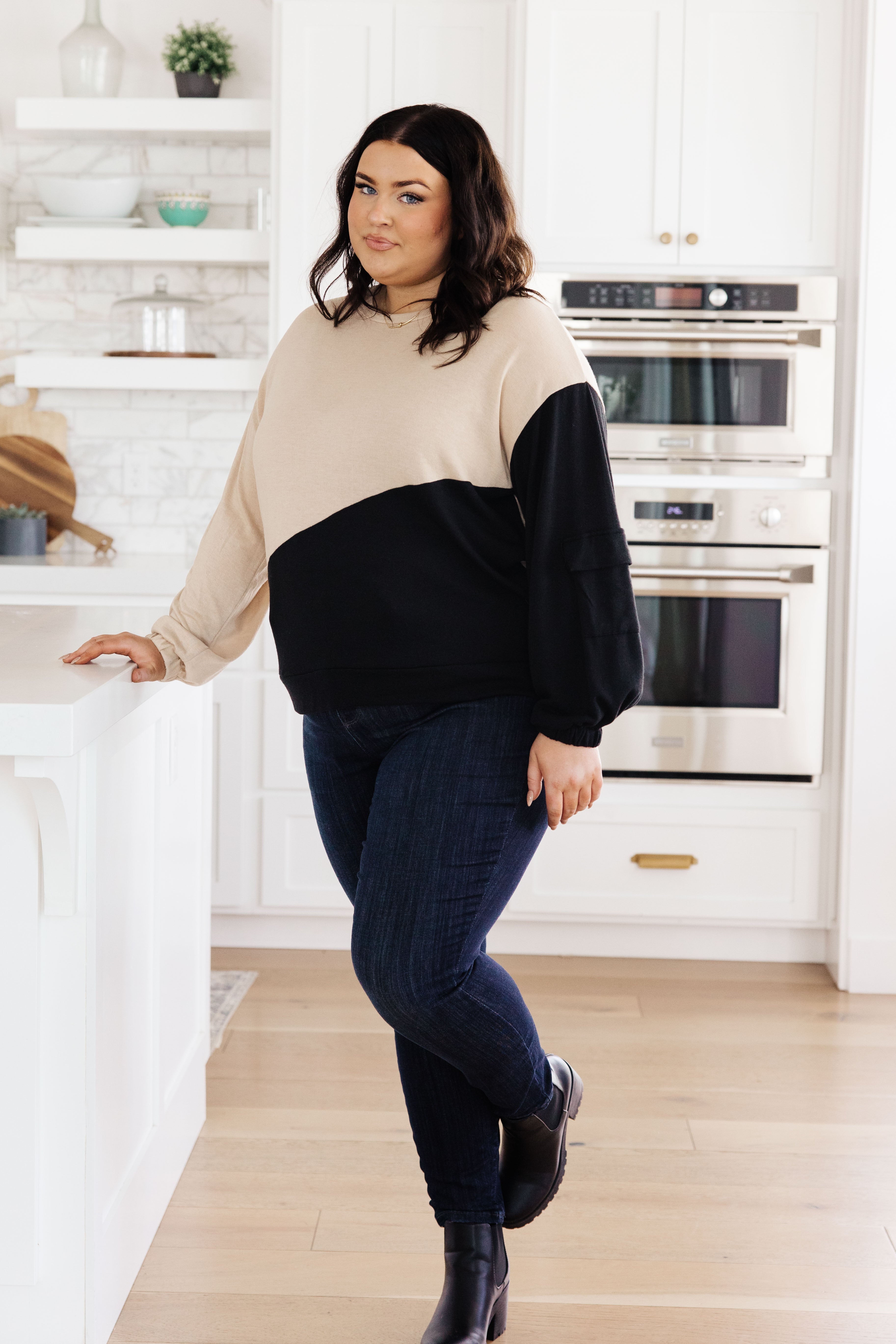 Split Decision Color Block Cargo Sleeve Top