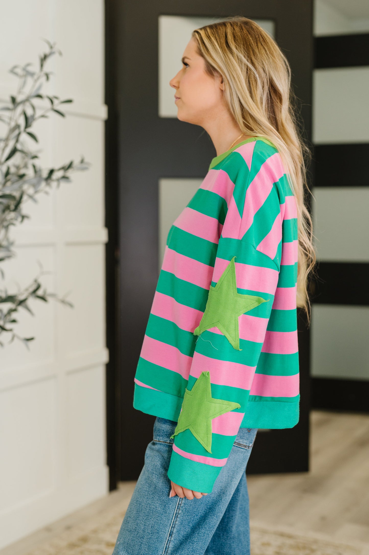 Stars On Stripes Patchwork Striped Sweatshirt