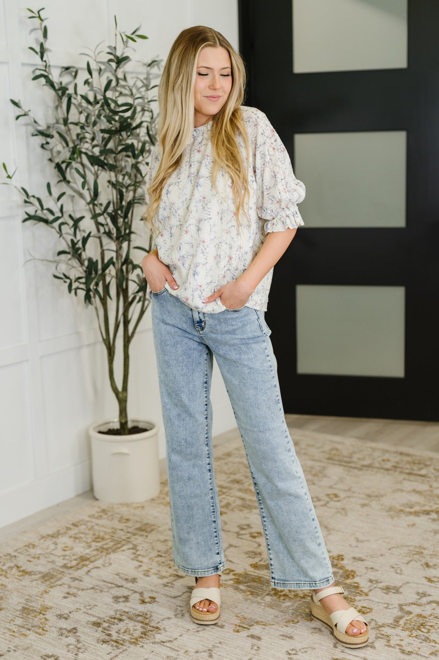 Sweet Ruffle Affair High Neck Blouse in Blue